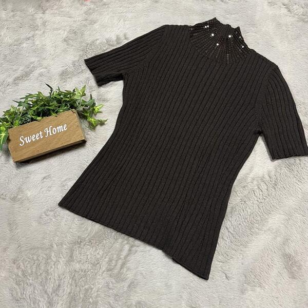 ハナエモリ HANAE MORI ハイネック M ニット 半袖 カシミヤ混合