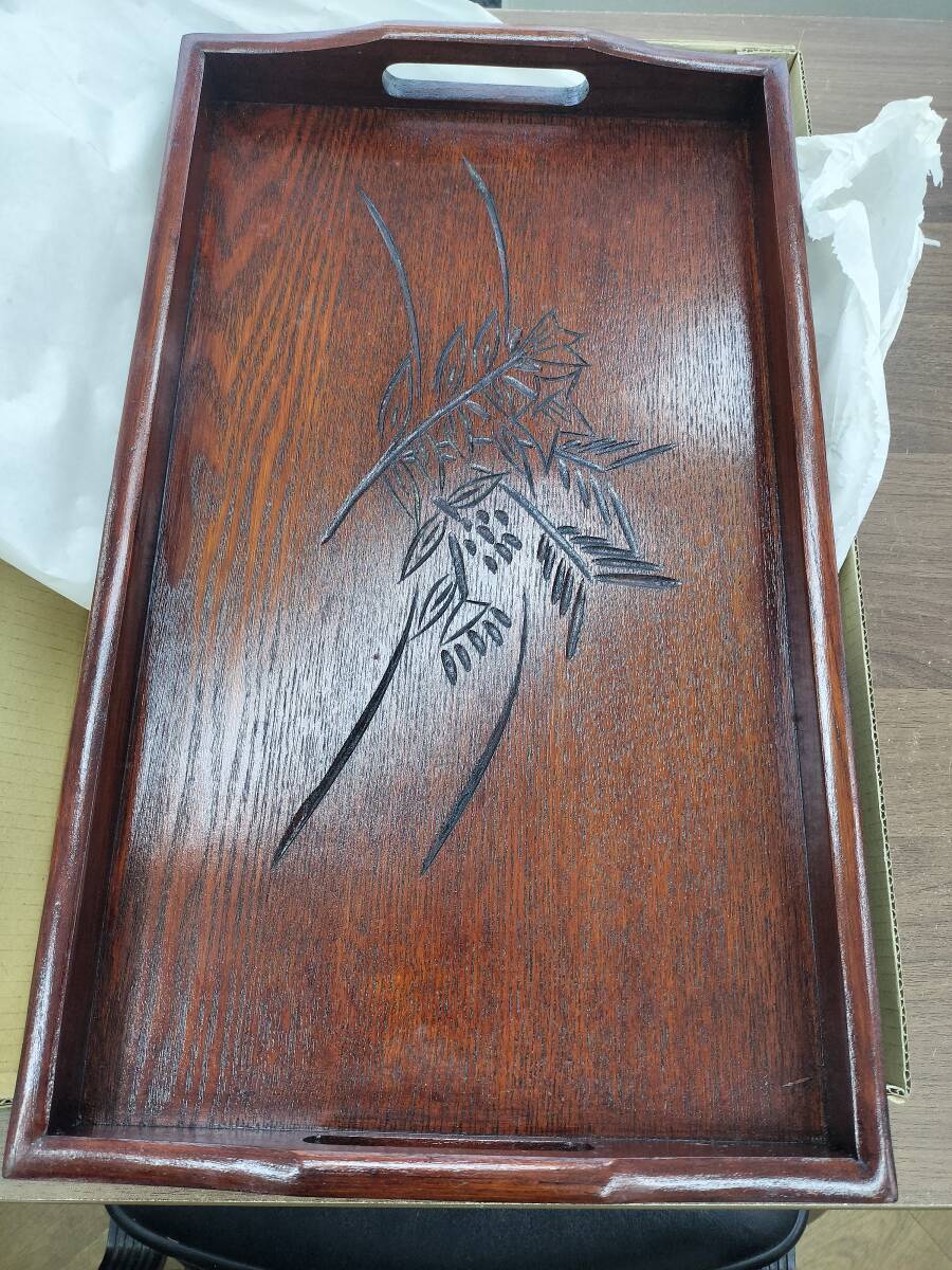 未使用 昭和 レトロ お盆 漆器 大きな四角盆 持ち手付き トレー