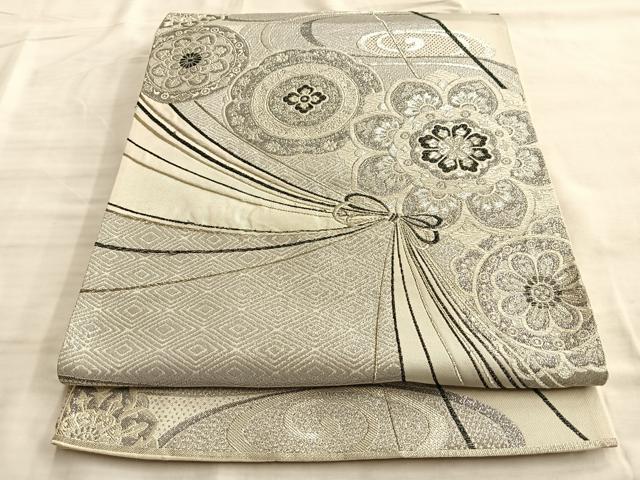 大華紋 七色 袋帯 未使用品 ラメ糸 銀糸 キラキラ 正絹 六通