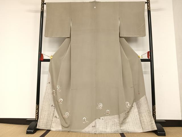 使い勝手の良い D365 未使用 袷 着物 正絹 比翼なし 一つ紋 風神雷神図 松尾光琳 着物・浴衣