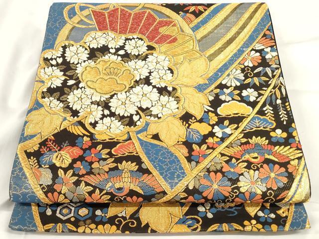 唐織り 銀通し 華紋 鳳凰 袋帯 正絹 唐花 金糸 白 紫 赤 青緑