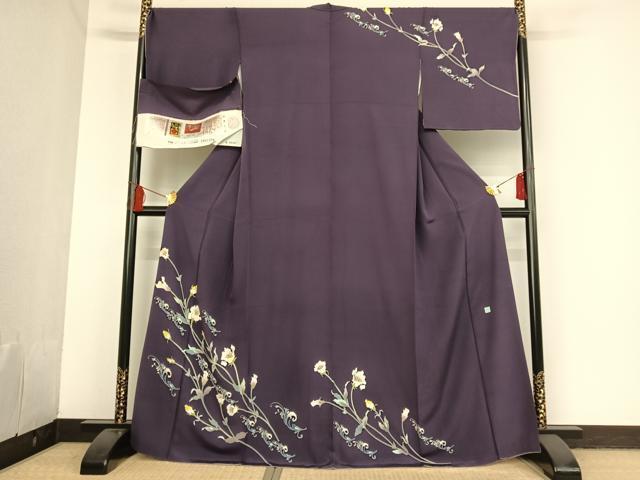 美品 格子絽 友禅作家 橋本恵 落款 暈し 夏着物“染め色に我が身