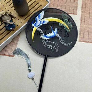 うちわ 両面刺繍 上品 花柄 団扇 和装 浴衣 花火大会 踊り 軽量 鳳凰