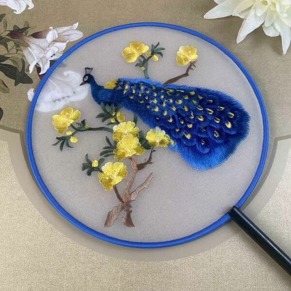 うちわ 両面刺繍 上品 団扇 和装 浴衣 花火大会 踊り 鳳凰 黄色花