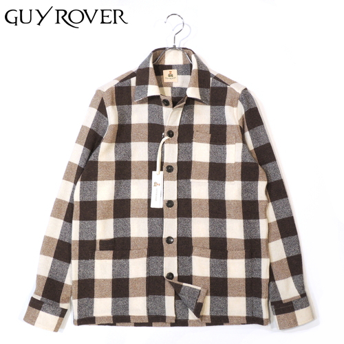 【50%OFF・新品・M】GUY ROVER(ギローバー)ウールポリエステルブロックチェック ユーロワークカバーオール ブラウン GR304-532629