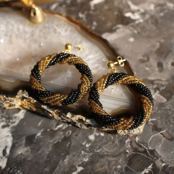 USA VINTAGE BEADS CIRCLE DESIGN EARRING/アメリカ古着ビーズサークルデザインピアス