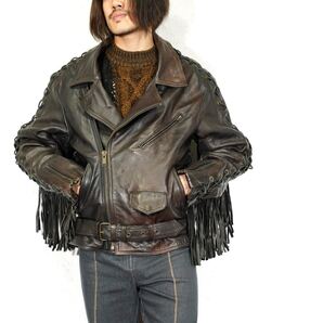 *SPECIAL ITEM* EU VINTAGE ヨーロッパ古着フェードデザインフリンジレザーライダースジャケット(レザージャケット)