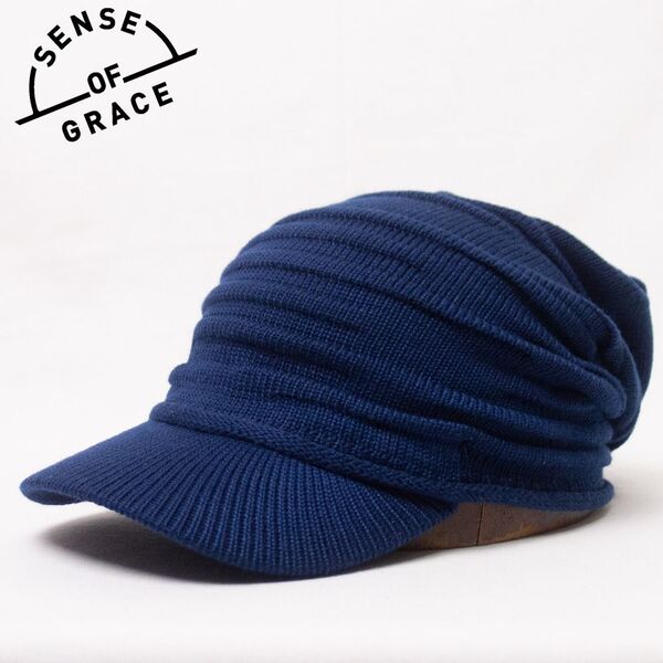 新品 SENSE OF GRACE ニットキャスケット フリーサイズ ネイビー