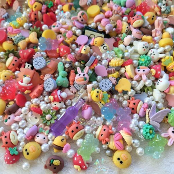 デコパーツ パール 動物 うさぎ 素材 花 クマ キャラクター プラパーツ 材料 花 フラワー ハート 飾り ハンドクラフト 部品
