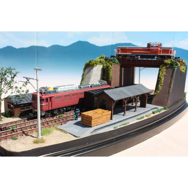 Nゲージ ジオラマ 「貨物駅と立体交差の鉄橋」 ジオコレ 鉄道模型