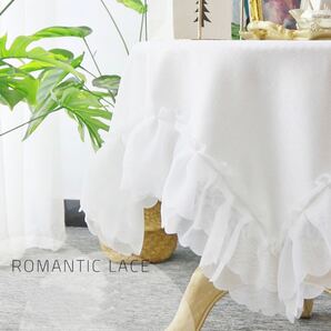 テーブルクロス マルチカバー レースカバー 白 ホワイト 正方形 可愛い フリル付き 110x110 防塵 飾り 無地
