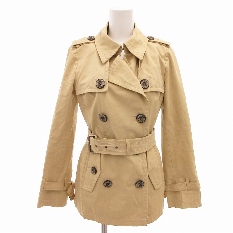 バーバリーブルーレーベル BURBERRY BLUE LABEL トレンチコート ジャケット ショート丈 ダブル 裏地ノバチェック ベージュ 36