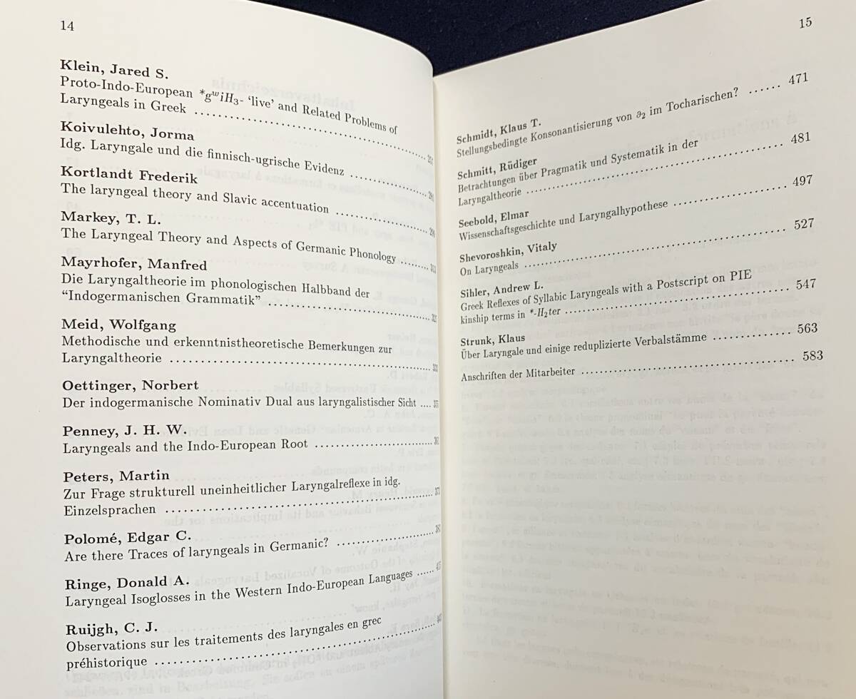 ドイツ語洋書 喉音理論と印欧祖語の音声・形態体系の再構成 第1巻【Die Laryngaltheorie】●比較言語学 ソシュール アナトリア語 ラテン語