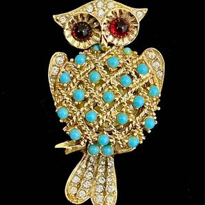 254 schiaparelli ★ フクロウの時計 ブローチ ピン ★ スキャパレリ ヴィンテージ コスチュームジュエリー レア