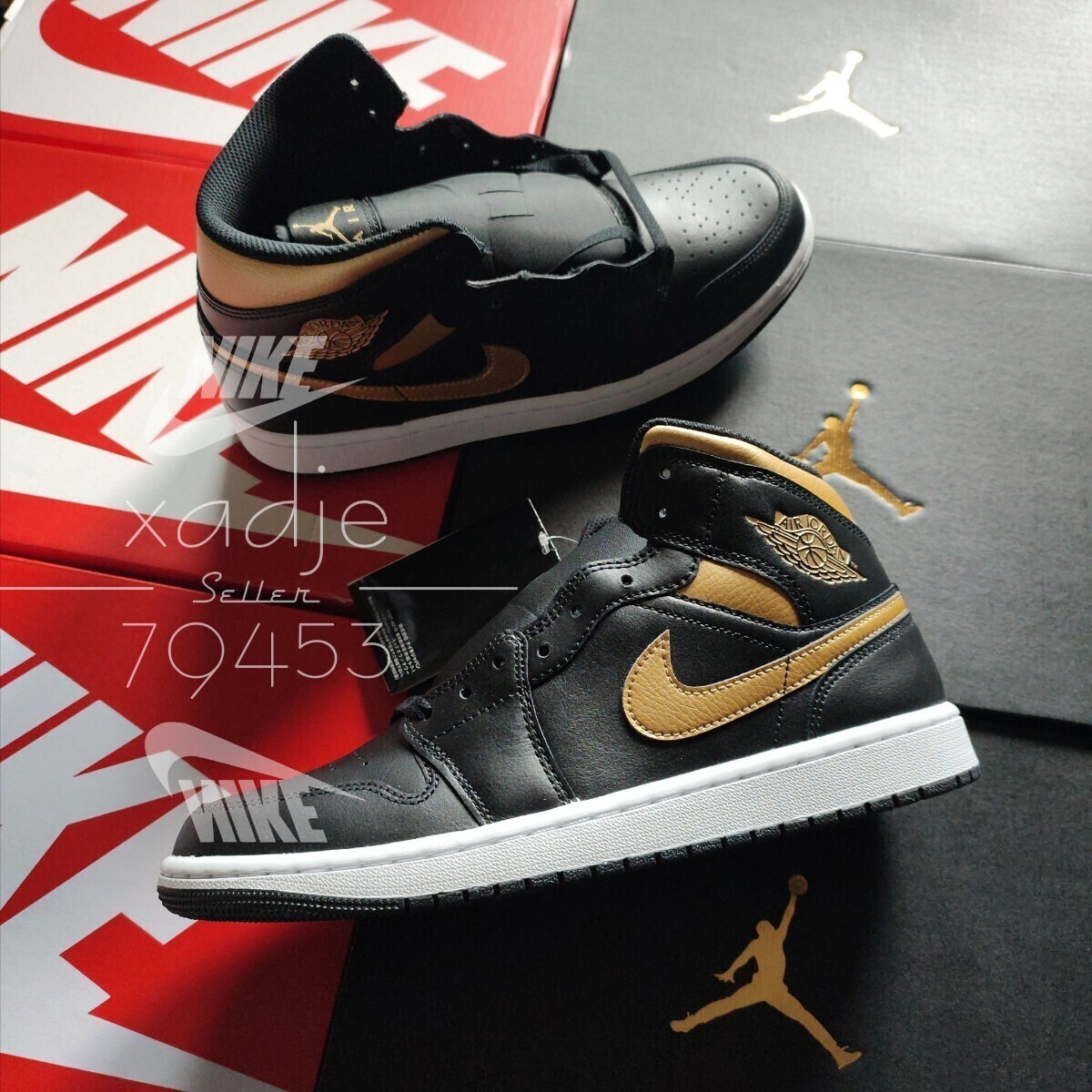 【新品未使用】ナイキ　エア・ジョーダン ブラック/ゴールド Yahoo!オークション -「エアジョーダン1 黒 金」の落札相場