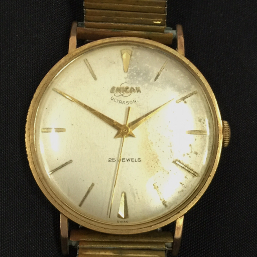 ENICAR エニカ 14K 0.585 手巻き 腕時計 ベルト社外品 動作品