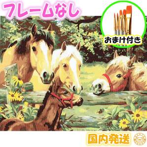 ☆おまけ付き☆【フレームなし】 数字塗り絵 セット 大人のぬりえ 絵の具付き 馬 可愛い 牧場 インテリア 絵画 ジグソーパズル 油絵風 6586