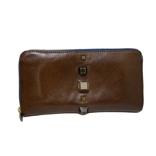 DIESEL スタッズ レザーウォレット ダークブラウン 未使用品 日本製 栃木レザー ウォレット エッジライン USAスタッズ 2