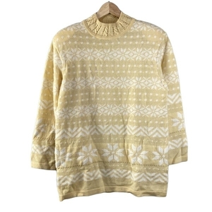 クレージュ COURREGES 長袖セーター/ニット サイズ9R - ダークイエロー×白 レディース ハイネック/肩パッド トップス