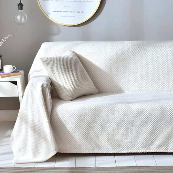 【200cm×230cm, ホワイト】マルチカバー ブランケット ソファーカバー ベッドカバー 暖かい ワッフル ふわふわ もこもこ毛布