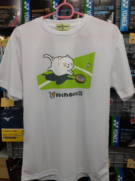 【ぽちゃネコ Tシャツ M】GOSEN(ゴーセン)ユニドライTシャツ ホワイト M 新品未使用タグ付き バドミントン 2023.11月発売