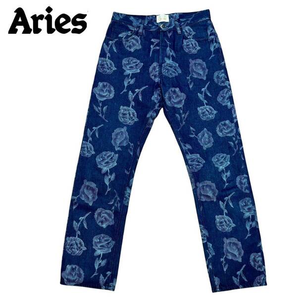 美品 Aries アリエス ローズアプリント デニム パンツ 薔薇 総柄