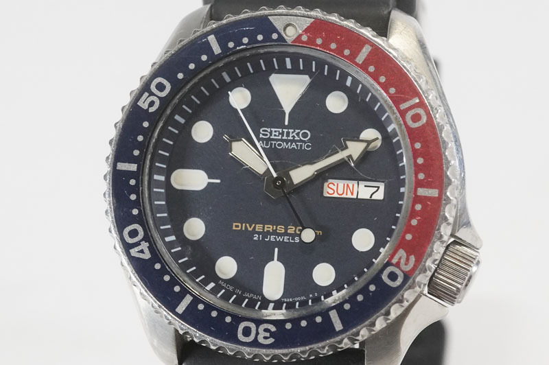 1円~【d697】実働 SEIKO/セイコー 7S26-0020 自動巻き メンズ 21JEWELS 正規品ベルト ダイバーズ200M 腕時計