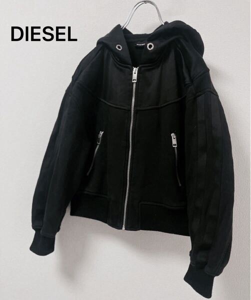 DIESEL キッズ 130〜140 ディーゼル 黒パーカー ジップアップ スウェット ブラック ショート丈 パーカー 7131FH