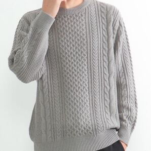 ★新品★抗菌アランケーブルリサイクルニット グレー/S