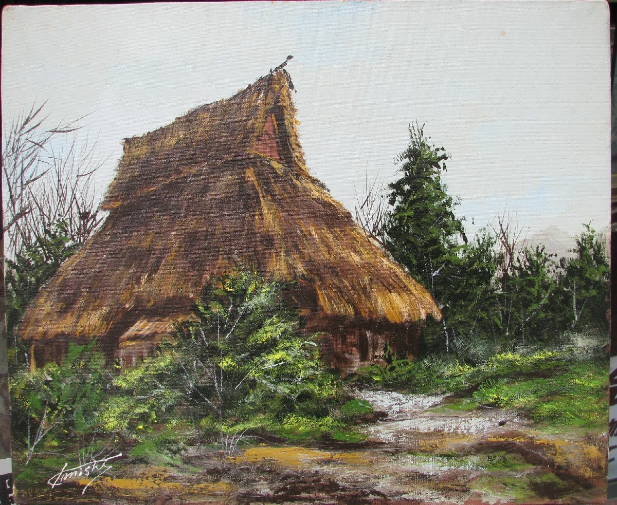 片西毅実「冷える朝」8号油彩,額無し,東峰美術旧蔵,心象的廃墟を描く 片西毅実「風景」8号油彩,額無し,東峰美術旧蔵,心象的廃墟を描く