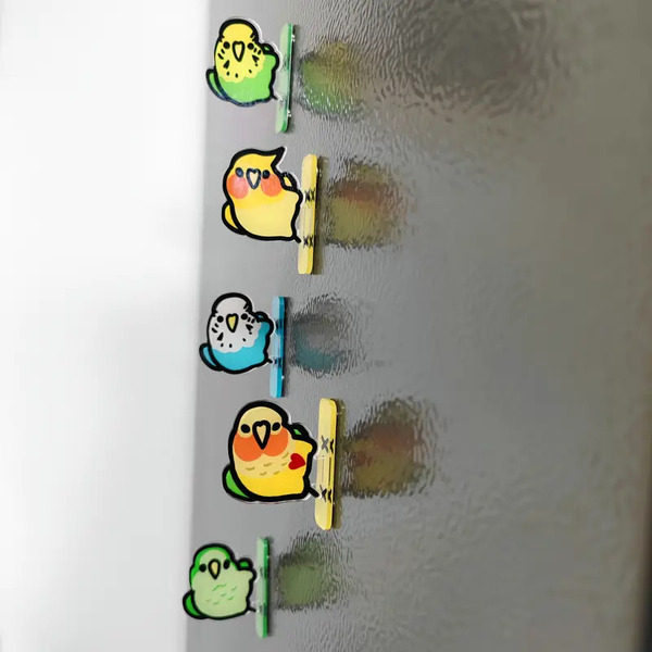 【5羽セット】 オウム インコ アクリルスタンド マグネット 冷蔵庫 鳥