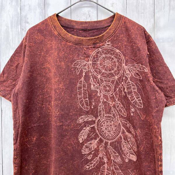 訳あり Tシャツ 半袖 ストーンウォッシュ ドリームキャッチャー メンズ レディース フリーサイズ コットン100% タイ製品 D-351