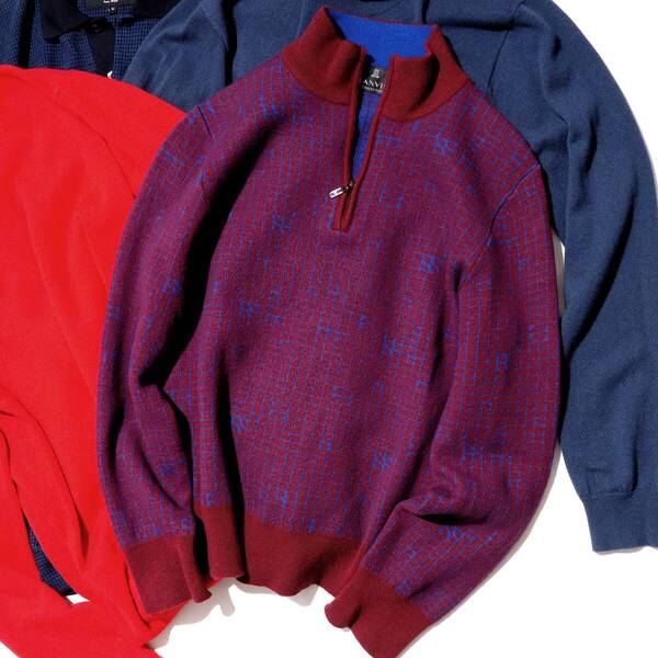 幻の逸品◎「LANVIN/ランバン」極上カシミヤタッチの手触り◎ハーフジップ ニット セーター M~L程