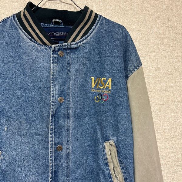90s US古着 【ビッグサイズ】 SWINGSTER デニム ビンテージ スタジャン XLサイズ ブルゾン VISA刺繍 オリンピック