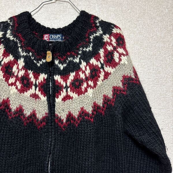 90s CHAPS RALPH LAUREN ビンテージ カウチンセーター ニットジャケット メンズMサイズ