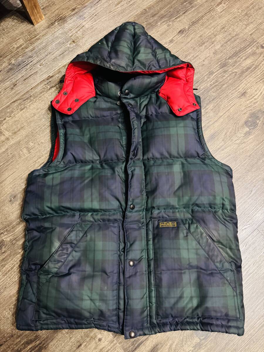 ポロラルフローレン ダウンベスト 美品 フード付き ブラックウォッチ Lサイズ Polo by Ralph Lauren ブラックウォッチ ダウン ベスト L フード