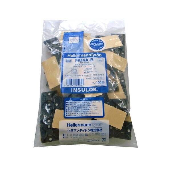 【今売れています】マウントベース MB4A-B 100個入 粘着付配線固定具 標準・屋内用グレード 黒 ヘラマンタイトン l・w: