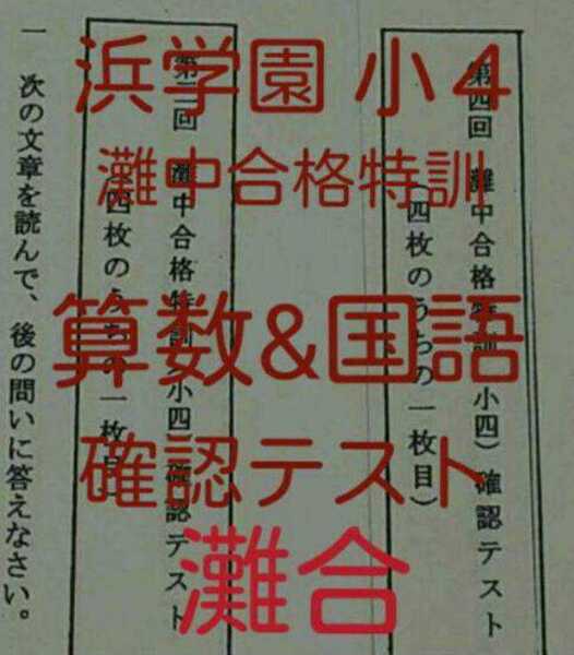 浜学園 小4 灘中合格特訓 算数&国語 確認テスト 1年分 灘合