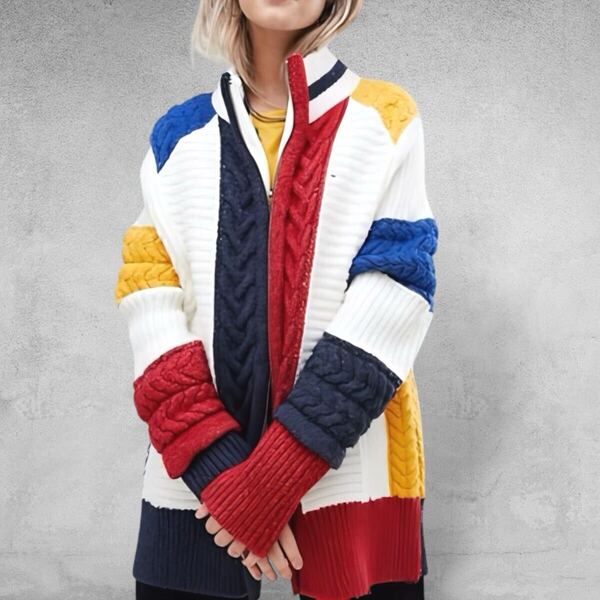 Tommy Jeans トミージーンズ トミー フィルガー ★ ニット カーディガン カラフル カラーブロック ジップアップ 90年代 90’s風 ブランド