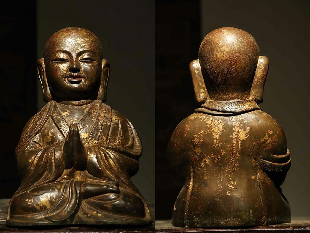 C312◇清代 仏教古美術 チベット密教 銅塗金 殊勝自在観音 仏像