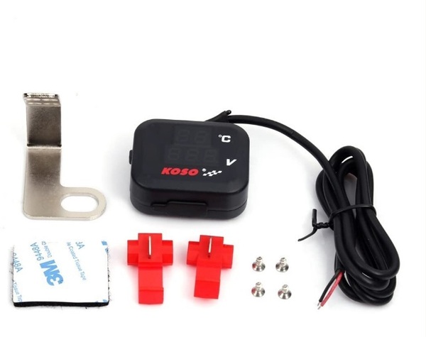 3in1 デジタル 電圧計 温度計 オートバイ KOSO USB充電器 警告機能 ボルトメーター バイク部品,