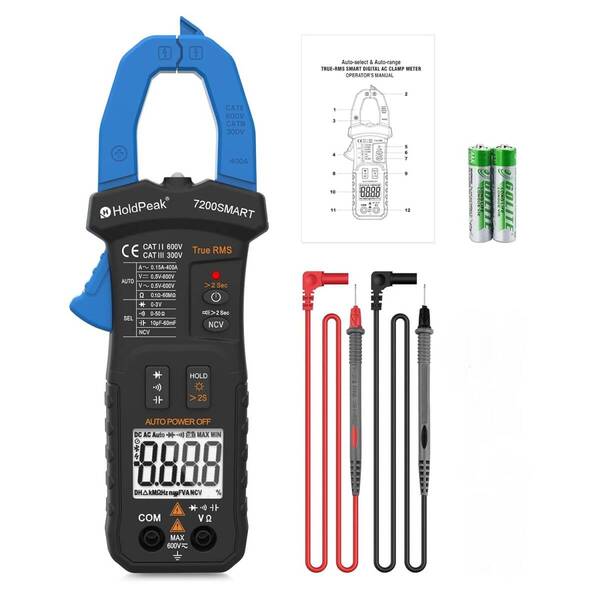 デジタル クランプメーター HoldPeak 7200 SMART AC/DC電圧 抵抗 静電容量 ダイオードの測定 6000カウント 自動識別 自動測定機能付き