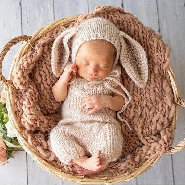 ニューボーンフォト 新生児 衣装 2点セット うさぎ ナチュラル 撮影用 ニット 赤ちゃん ベビー 月齢フォト 寝相アート