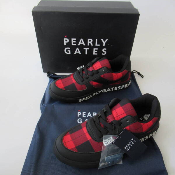 ■■202502即決■ PEARLY GATES パーリーゲイツ新品 バッファローチェック スパイク ゴルフシューズ 専用袋・レンチ付 24.5cm