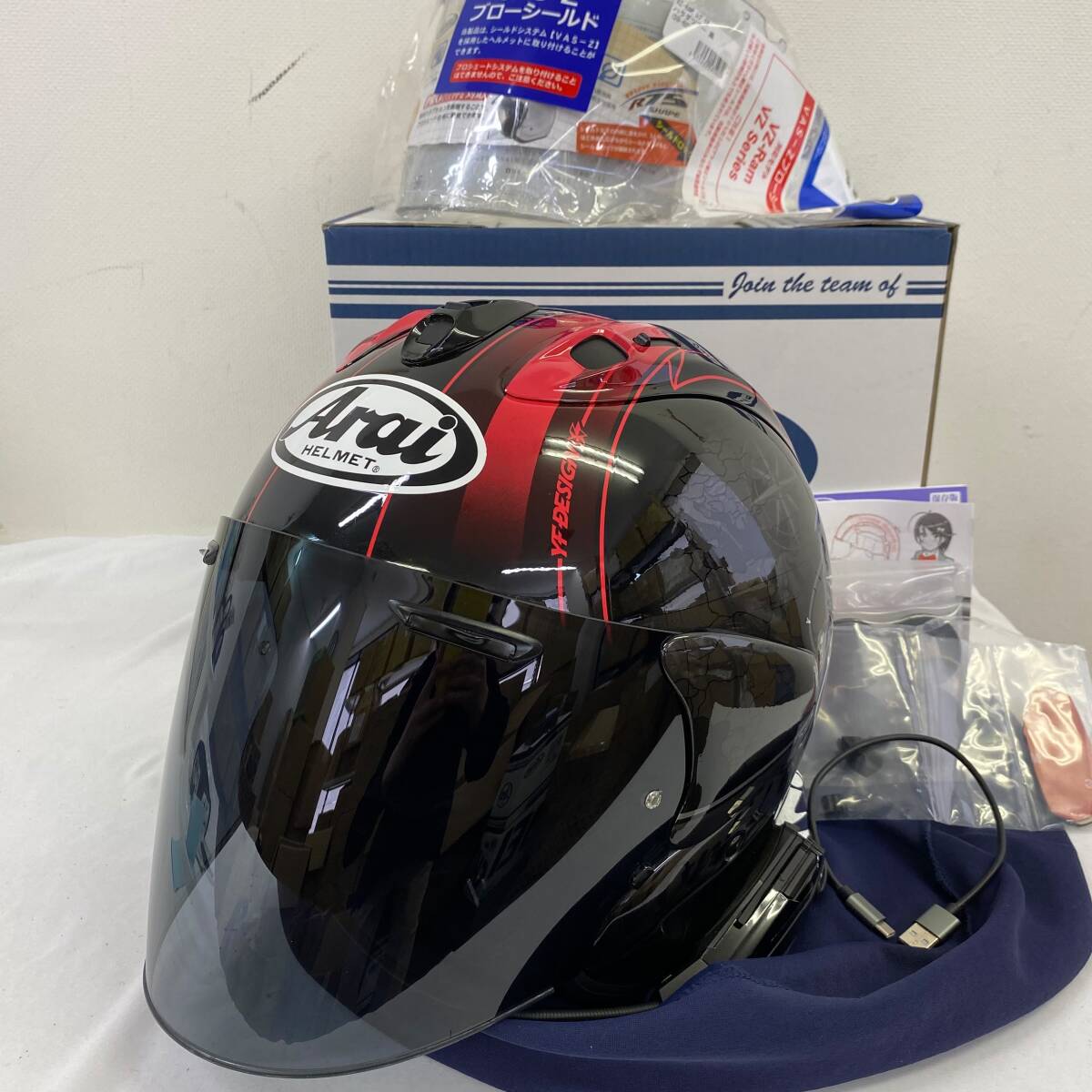 【即決】Arai アライ VZ-Ram レプリカハラダツアー ヘルメット ※インカム(B+COM SB6X 動作確認済) シールド付 L/59㎝-60㎝ 黒系 16509-100