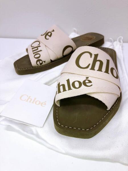 【7652】クロエ Chloe WOODY サンダル 23.5cm 白 × 緑