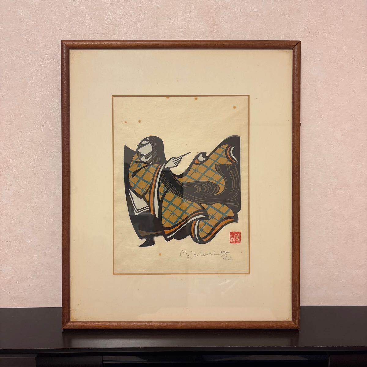 値下げ 非売品 森義利 セリグラフィ 紫式部 サイン落款 1975作