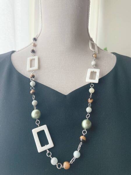 ネックレス シェル 天然ストーン パール シルバー☆Vintage jewelry accessories R0321