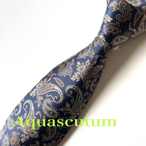 ネクタイ Aquascutum アクアスキュータム ブランドネクタイ ペーズリー柄 ネイビー/G メンズ SILK 日本製 逸品 即決