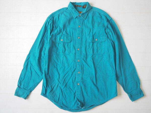 ☆送料無料☆ Eddie Bauer エディーバウアー USA直輸入 古着 長袖 90’s 90年代 ダブルポケット シャツ メンズ L 青緑 トップス 中古 即決